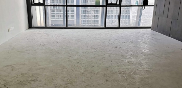 Dull, stained floor before restoration