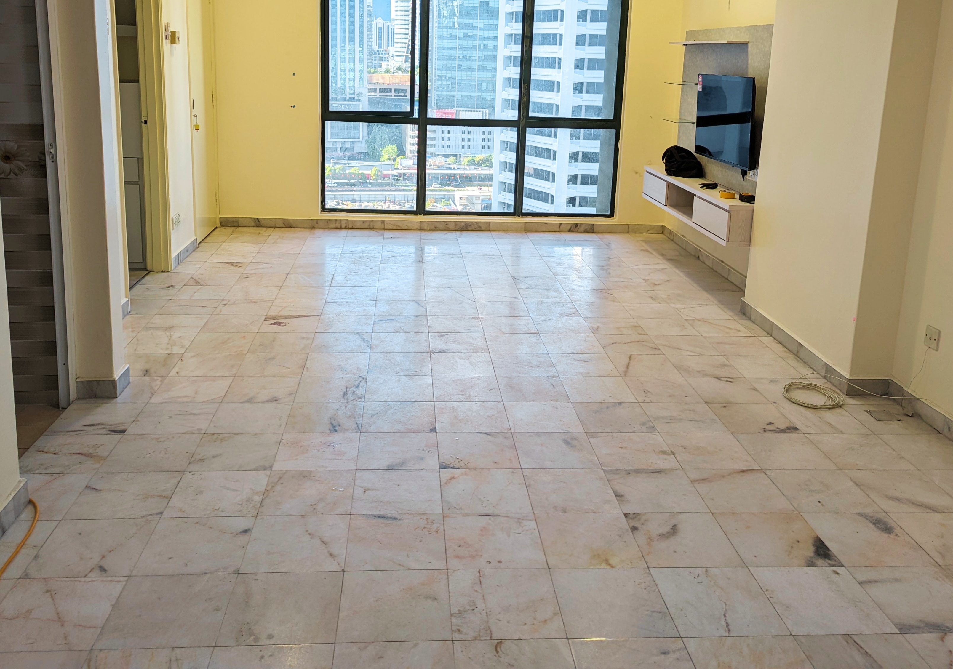 Marble floor before polishing – dull surface